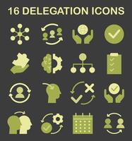 Delegation icon set. Task assignment and control. Leadership symbol vector