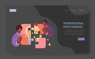 Emotional intelligence dark mode or night mode web banner or landing page vector
