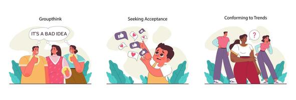 Peer pressure concept set. People of various age groups and statuses vector