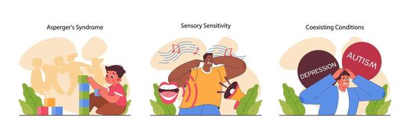Neurodiversity set. Cognitive development spectrum. Mental health vector
