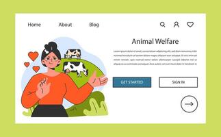 Animal welfare web banner or landing page. Cows grazing in the meadow. vector