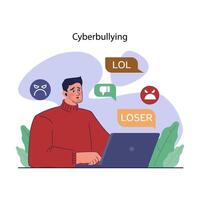 Cyberbullying. Online harassment with unfriendly, mean and hurtful vector