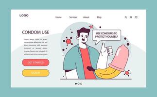 World AiDs day web banner or landing page. Man using a condom. HIV vector