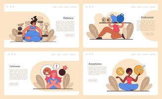 Patience set web banner or landing page. Calm person finding vector