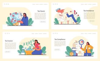 Tax optimization web banner or landing page set. Financial efficiency, vector
