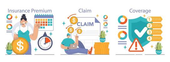 Insurance set. Idea of security and protection of life and property. vector