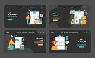 Tax optimization web banner or landing page dark or night mode set. vector