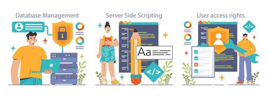 Back-end development set. Coding, software engineering or programming vector