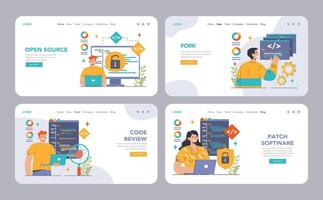 Open source web banner or landing page set. Software with code available vector