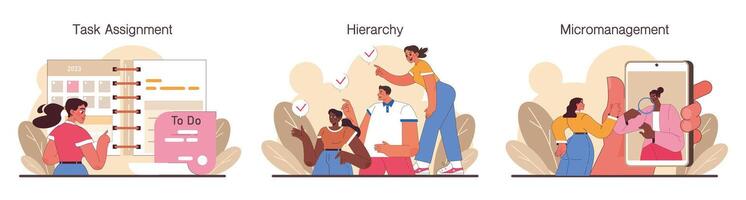 Delegation set. Task assignment and control. Leader or manager transferring vector