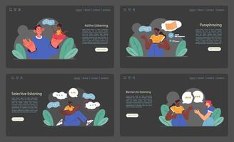 Active listening skill set. Attentive business character or employee soft vector
