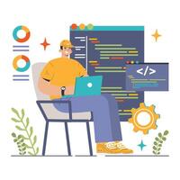 Back-end development. Coding, software engineering or programming vector