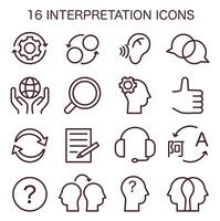 Interpretation icons set. Data literacy. Information understanding, analysis vector