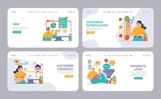 Customer feedback web banner or landing page set. Consumer reviews vector