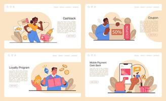 Loyalty program web banner or landing page set. Rewards, offers, vector