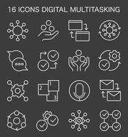 Digital multitasking icons set. Effectiveness and competence, media vector