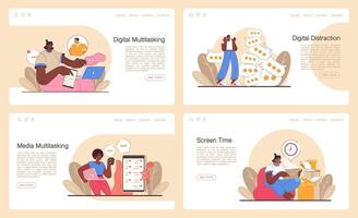 Digital multitasking web banner or landing page set. Effective vector