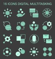 Digital multitasking icons set. Effectiveness and competence, media vector