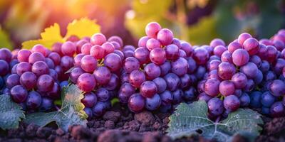 Sunlit Vineyard with Ripe Grape Clusters photo