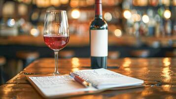 Red Wine Tasting Setting with Grapes and Apples photo