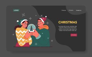 Characters celebrate christmas and new year dark mode or night mode vector