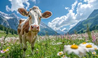 Curious Cow in Pasture with Herd Behind photo
