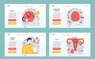 Endocrine system organs and disease web banner or landing page. Human pituitary vector