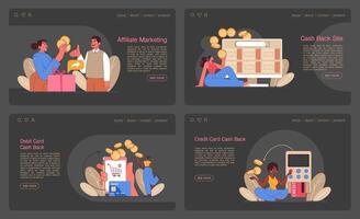 Loyalty program web banner or landing page dark or night mode set. vector