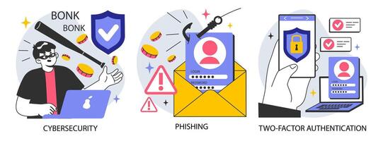 Data privacy set. Cyber or web security . Database safety of a digital device. vector