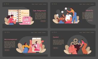 Delegation web banner or landing page dark or night mode set. Task vector