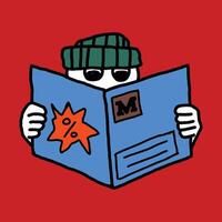 hand drawn cute character y2k reading book vector