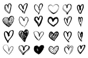 Grunge hearts icons. scribble ink grunge heart shapes icons drawn with markers and crayons set vector