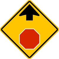 Sign STOP. There's a stop sign ahead. Driving without stopping is prohibited. When approaching such a sign, slow down and prepare to stop at stop sign. Warning yellow road sign. vector