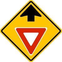 Sign yield. Road sign ahead that not visible from distance. Sign give way. Reduce speed and give way to other vehicles. Caution, intersection. Diamond road sign. Warning yellow road sign. vector