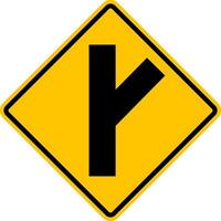 Unregulated intersection with an adjacent road. From right side. Sign for merging road on right side. Road junction. A junction where one street or road intersects another. Warning yellow sign. vector