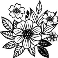 Hand drawn simple Floral flowers line art flat design outline, ornaments set. Doodle outline plant. Drawings element silhouette on white background vector