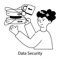 Modern doodle mini illustration of data security vector