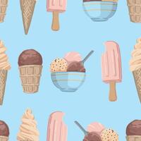 Ice cream seamless pattern. Ornament of summer dessert. Design in cartoon style. vector