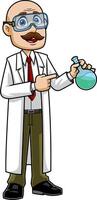 Scientist Teacher Cartoon Character With A Flask Speaks And Shows vector