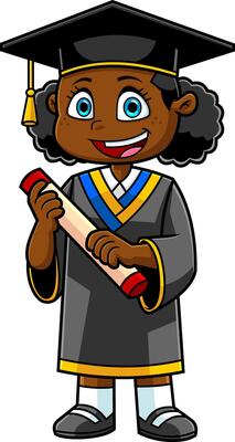 Graduate African American Girl Cartoon Character Holding A Diploma Certificate