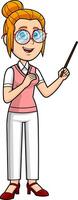 Female Teacher Cartoon Character Holding A Pointer And Speak vector