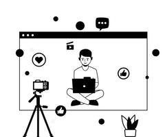 Content Creators Outline Illustrations Set, Blog Advertising Content Creativity Marketing Elements. Character live Stream vector