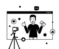 Content Creators Outline Illustrations Set, Blog Advertising Content Creativity Marketing Elements. Character live Stream vector