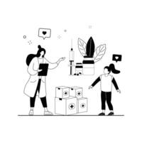 A Drawing Of A Family Reading A Book With A Man Reading A Book Outline Illustrations Set. Outline Drawing Children And Woman Communication vector