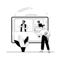 A Black And White Drawing Of A Man And Woman Digital Creator Outline Illustrations Set, Outline Drawing Online Working Template Set. vector