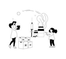 A Drawing Of A Woman And A Child With A Box Of Pills On It With Medical Information Outline Illustrations Set. Outline Drawing Children And Adults Communication vector