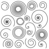 Curly thin lines swirls collection, isolated on white background. vector