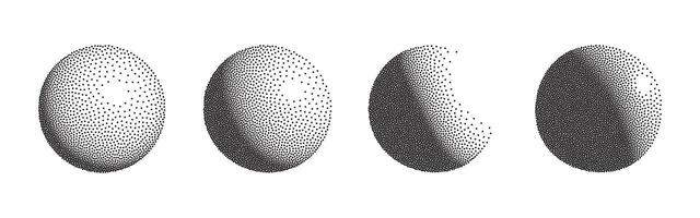 Dotwork 3D Spheres set. Grain texture effect vector
