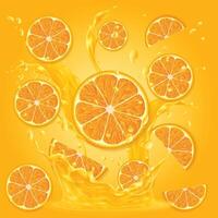 Fresh Orange Fruits with slice with Yellow Background vector