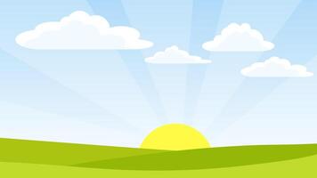 Spring bright landscape of green field, blue sky and clouds vector